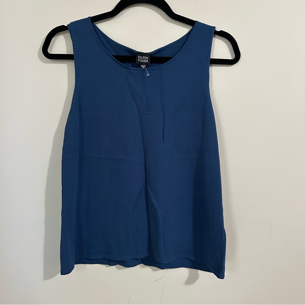 Eileen Fisher Navy Lapis Viscose Crepe Ballet Shell Tank NWT